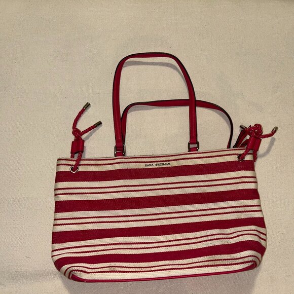 Dana Buchman Handbags - Dana Buchman Red and White Striped Tote